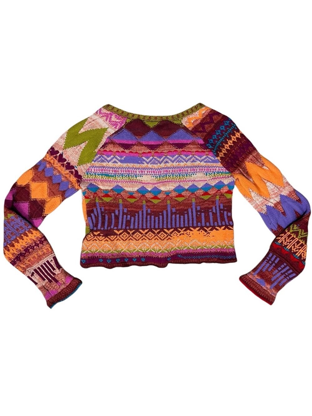 Free People Sz S Sweater Lydia Monochrome Pullover Patterned Patchwork Wool Boho - Picture 3 of 8
